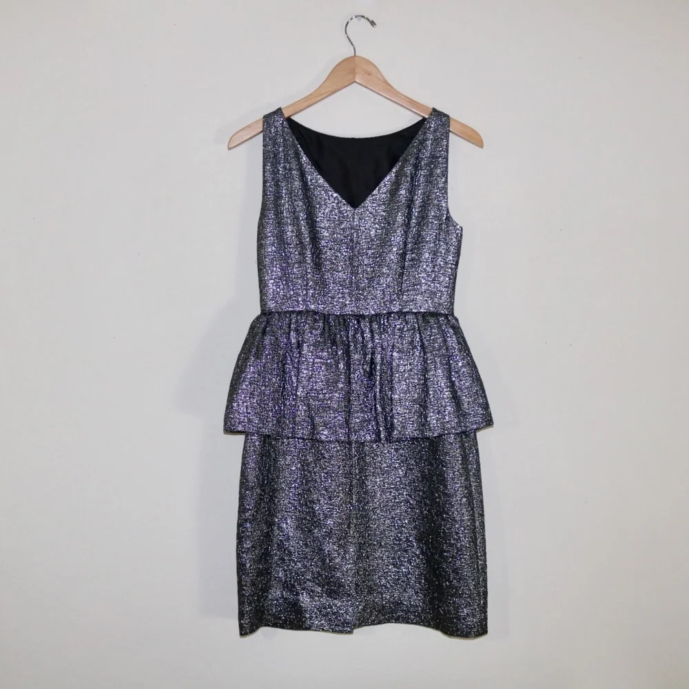 Kate Spade Andi Metallic Peplum Dress in All That Glitters Gunmetal (Silver)